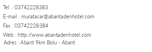 Abant Aden Boutique Hotel & Spa telefon numaralar, faks, e-mail, posta adresi ve iletiim bilgileri